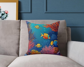 Almohada Cuadrada de Lona Polivinílica - Coral Pez