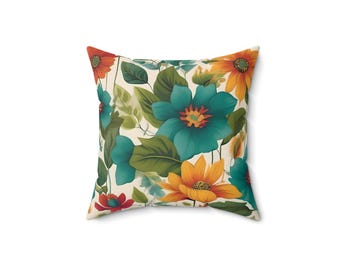 Almohada floral - Almohada cuadrada de poliéster hilado