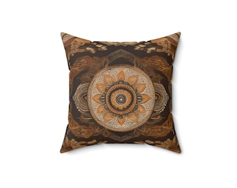 Almohada Boho Earth Tone - Almohada cuadrada de poliéster hilado