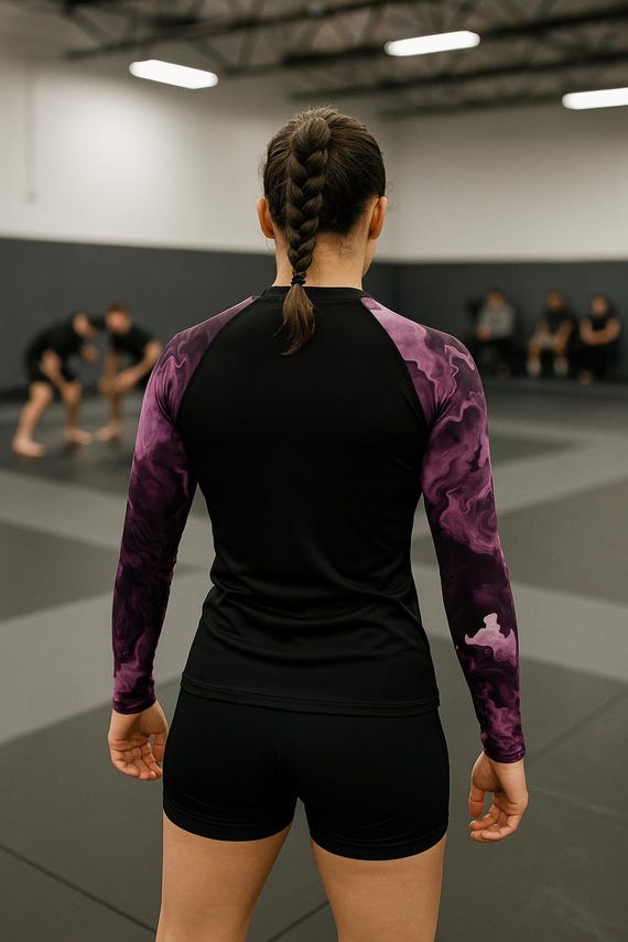 Women's BJJ Rash Guard - Purple Dragon Sleeve Design