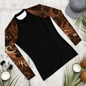 Men&#39;s BJJ No Gi Rash Guard - Brown Dragon Sleeve Design