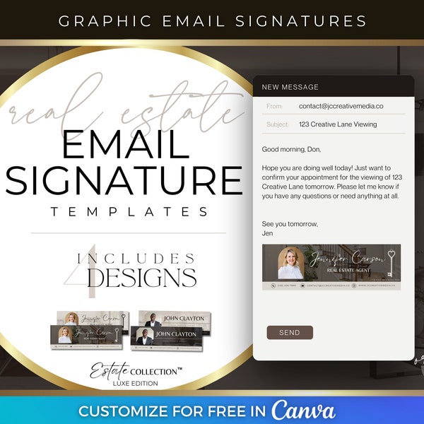 Real Estate Email Signature Template, Realtor Branding Canva Templates, Luxury Real Estate Branding, Graphic Canva Email Signature