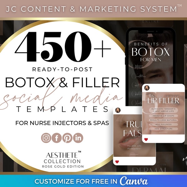 450+ Botox & Filler Social Media Posts, Skincare Templates, Nurse Injector Marketing, Instagram Templates, Luxury Med Spa Templates