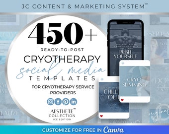 Cryotherapy Marketing Templates, Social Media Posts, Facebook/Instagram Canva Templates, Ice Cold Therapy, Med Spa Marketing + Branding Kit