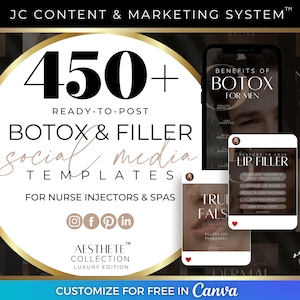 Botox & Filler Content Marketing Templates, Nurse Injector Social Media Posts, Med Spa Skincare Marketing Templates, Esthetics/Aesthetics