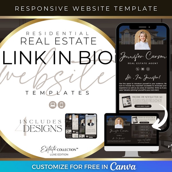 Real Estate Link in Bio, Canva Website Template, Editable Realtor Branding + Marketing Templates, Real Estate Website, Social Media Link