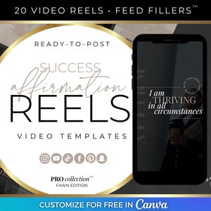 Success Affirmation Motivational Reels, Aesthetic Instagram Videos, Social Media Quote Posts, Canva Video Templates, Professional Branding