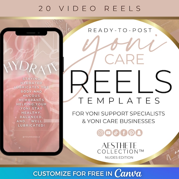 Yoni Care Reels Templates, Yoni Oil Marketing Kit, Yoni Steam Instagram Posts, V Steam Social Media Canva Videos, Women's Health Templates