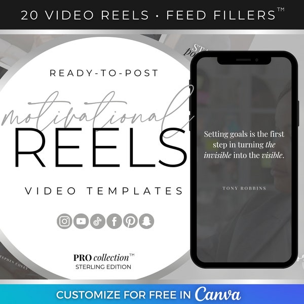 20 Motivational Reels Video Templates, Professional Canva Marketing Template Bundle, Social Media Post Kit,