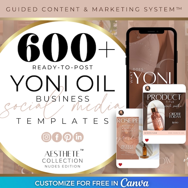 Yoni Oil Marketing Templates, Etsy Seller Social Media Posts, Yoni Product Content Ads, Nude Self Care Brand Templates, Yoni Care Flyers