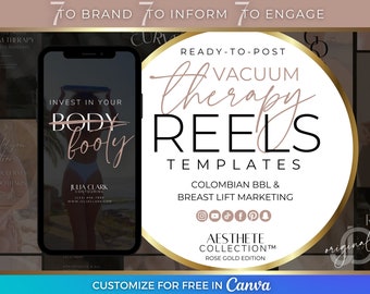 Vacuum Therapy BBL + Colombian Breast Lift Reels Videos, Body Contouring Canva Templates, Body Sculpting Med Spa Instagram Marketing