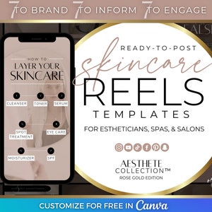 21 Ready-to-Post Skincare Reels, Esthetician Marketing Templates, Canva Instagram Videos, Social Media Kit, Luxury Rose Gold Branding Bundle
