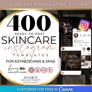 Skincare Canva Templates, Esthetician Social Media Marketing, Luxury Rose Gold Branding Kit, Social Media Posts, Aesthetic Instagram Brand