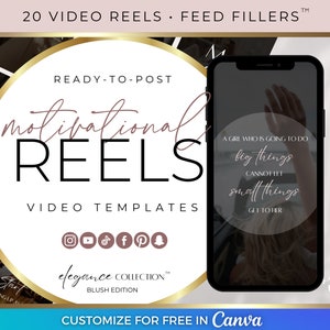 20 Reels Video Templates for Instagram, Canva Social Media Template Bundle, Aesthetic Motivational Quotes Posts, Luxe Social Media Video Kit