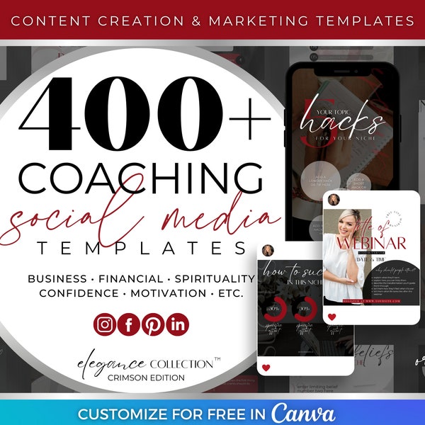 400+ Coaching Templates, Social Media Marketing Kit, Instagram Facebook LinkedIn Pinterest Posts, Consulting Marketing Templates