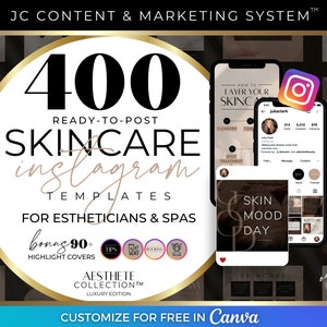 Esthetician Skincare Branding + Marketing Kit, Luxury Instagram Canva Templates, Social Media Post Bundle, Ready to Post Business Marketing