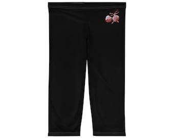 Leggings Capri con Ilustración de Cerezas / Leggings Capri Negros