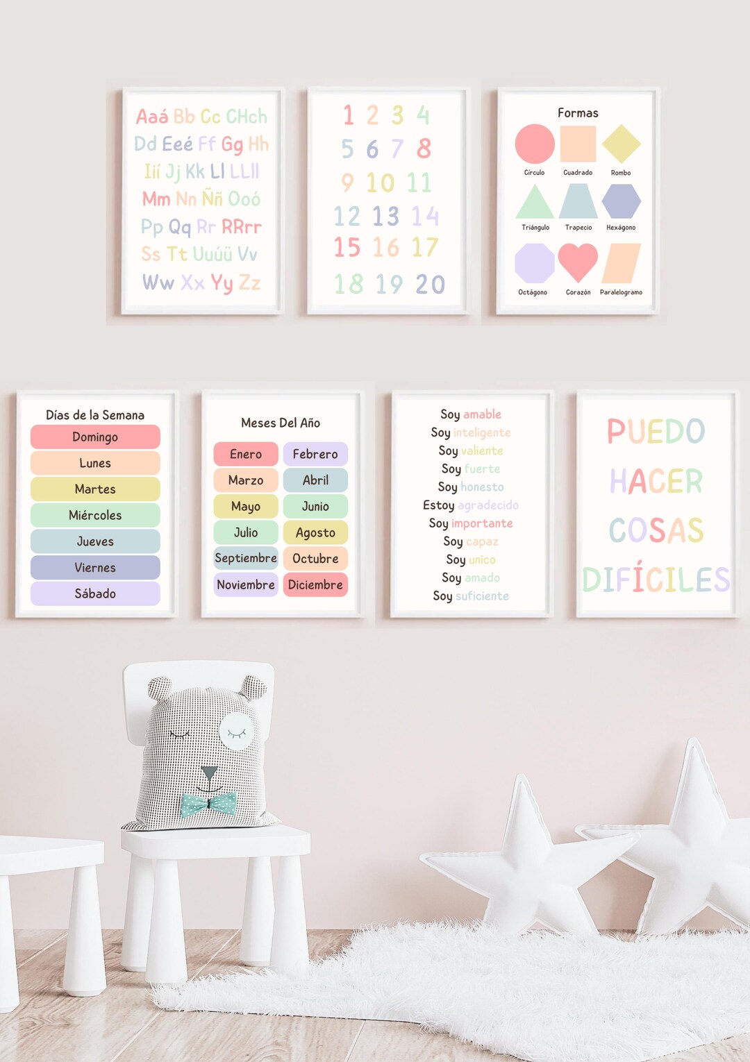 Spanish Educational Bundle Printable - Pastel Rainbow - Etsy
