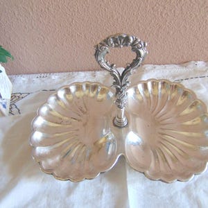 Vintage Silver Plated Seashell Divided Serving Dish with Shell Feet