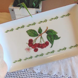 Otagiri Porcelain Trinket Tray: Cherries & Blossoms, Gold Trim