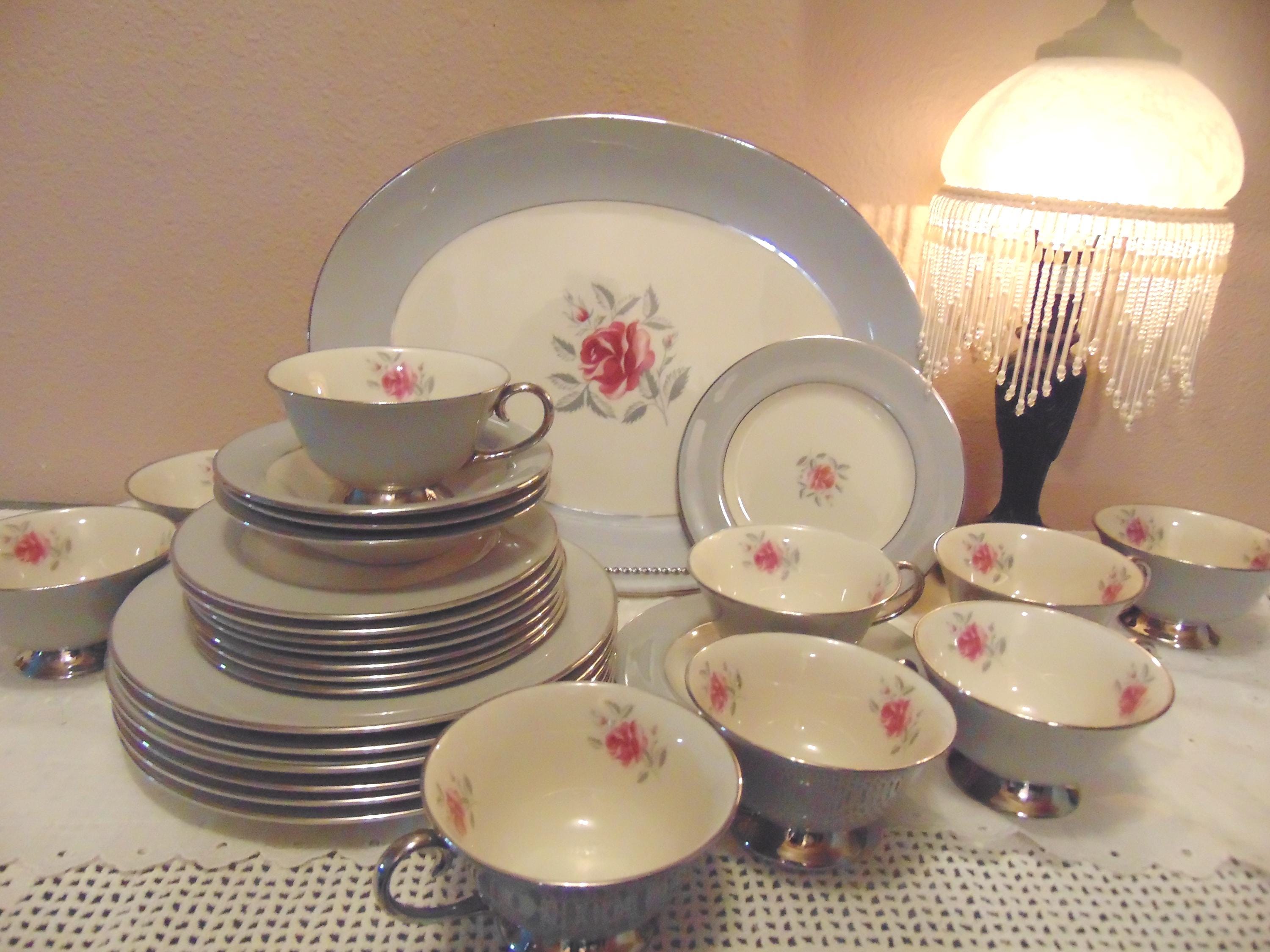 Vintage Flintridge China Serving Set: Gray, Silver & Roses - Etsy