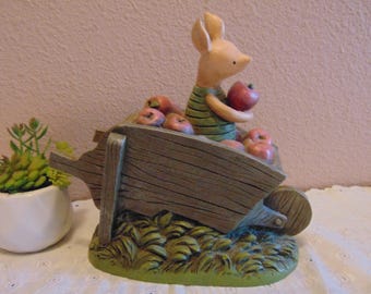 Darling Vintage Charpente Classic " Winnie the Pooh" Piglet in an apple filled wheelbarrow piggy bank.