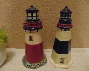 Vintage Ceramic Sakura Lighthouse Salt and Pepper Shakers from the "By the Sea" Collection.