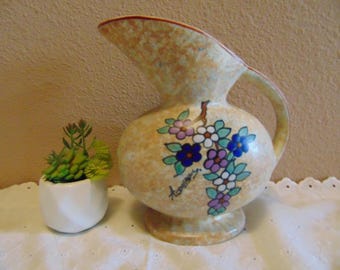Vintage Belgium Art Pottery Ewer Pitcher Vase hand painted with floral design by Antoine Dubois