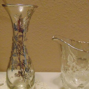 Vintage Beautiful Silver City Creamer and Small Bud Vase- with floral silver overlay sold together as set.