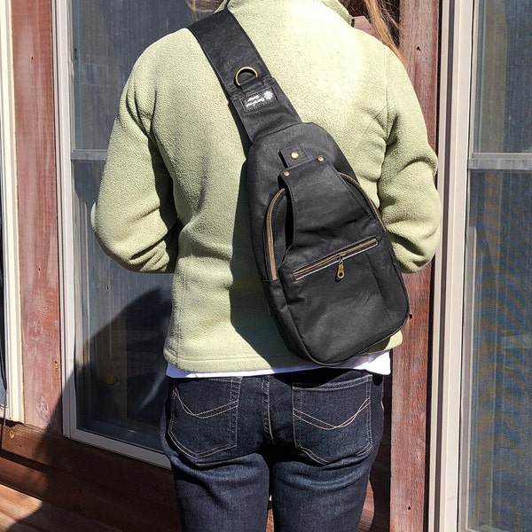 Retro sling bag, crosbodysling bag, waxed canvas, outdoor bag, essentials bag, waterproof canvas bag