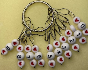 Heart Row Stitch Markers: Knitting Crochet Count Markers
