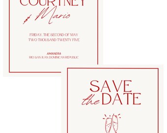 Burgundy Wedding Invitation & Save the Date | Minimalist Canva Template (Printable)