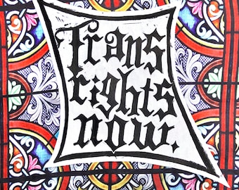 Trans Rights Now Lino Print Patch