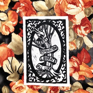 Resist Domination- Liberate all Life Lino Print Patch