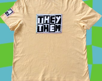 THEY/THEM tee in Yellow, Size L/XL