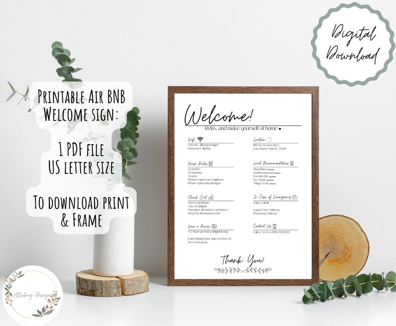Airbnb Sign Template Editable Canva Template 8x11 Sign