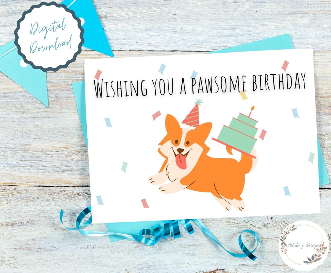 Printable Birthday Card ~ Instant Download ~ 7x5 Pawsome Birthday Card ...