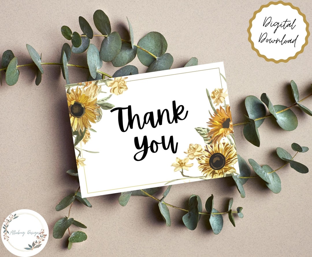 Printable Thank You Card Instant Download 7x5 Inch Thank You Card