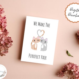 Cartão de Dia dos Namorados para impressão ~ Download instantâneo ~ 7x5 Purrfect Pair Valentine ~ Download digital ~ Imprimir e cortar cartão de dia dos namorados