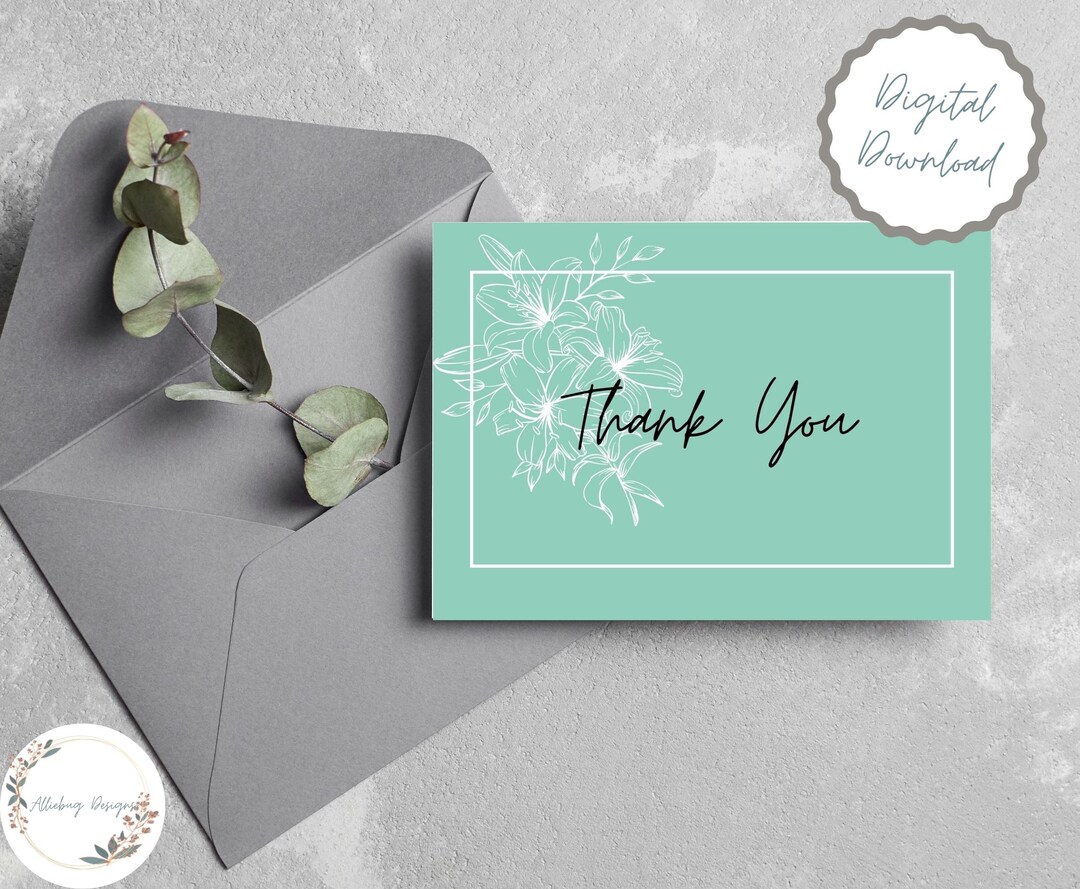 Printable Thank You Card ~ Instant Download ~ 7x5 Inch Thank You Card ...