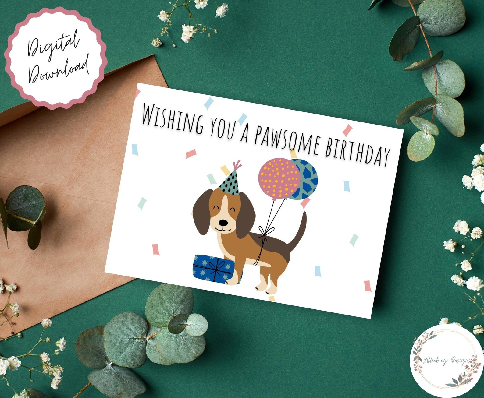 Printable Birthday Card Instant Download 7x5 Pawsome Birthday Dog Card ...