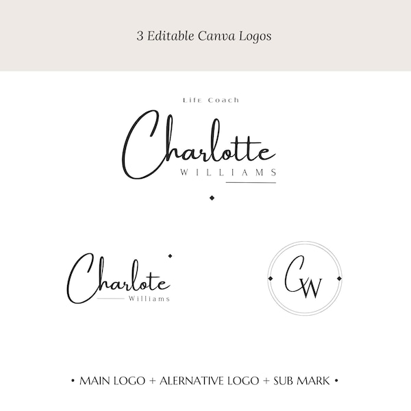 Modello logo modificabile Kit di progettazione logo fai da te Logo personalizzato per modelli Canva di marca personali Pacchetto logo Branding elegante Download immediato