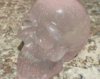 Sparkly Glittery Pink Resin Glitter Skull - one of a kind! Extra Large