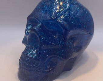 Sparkly Glittery Blue Resin Glitter Skull - one of a kind! Large