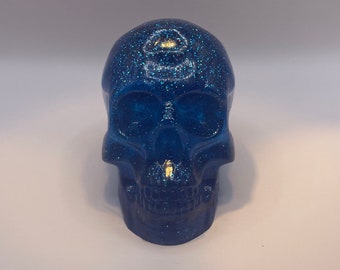 Sparkly Glittery Blue Resin Glitter Skull - one of a kind! Medium