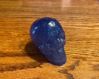 Sparkly Glittery Blue Resin Glitter Skull - one of a kind! Small