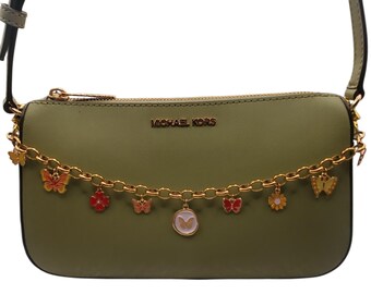 13 inch Gold Chain Handbag Charm: Orange and Red Butterflies