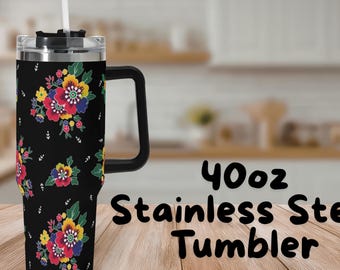 Regalos Hmong - Vaso térmico de acero inoxidable de 1,2 litros con asa y pajita negras