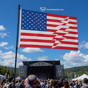 Grateful Dead American Flag 3x5 ft, Dancing Bear Stars Banner, Red White Blue Deadhead Wall Decor