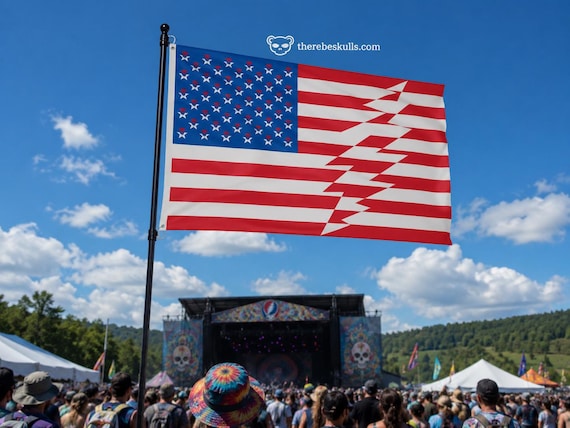 Grateful Dead American Flag 3x5 Ft, Dancing Bear Stars Banner, Red